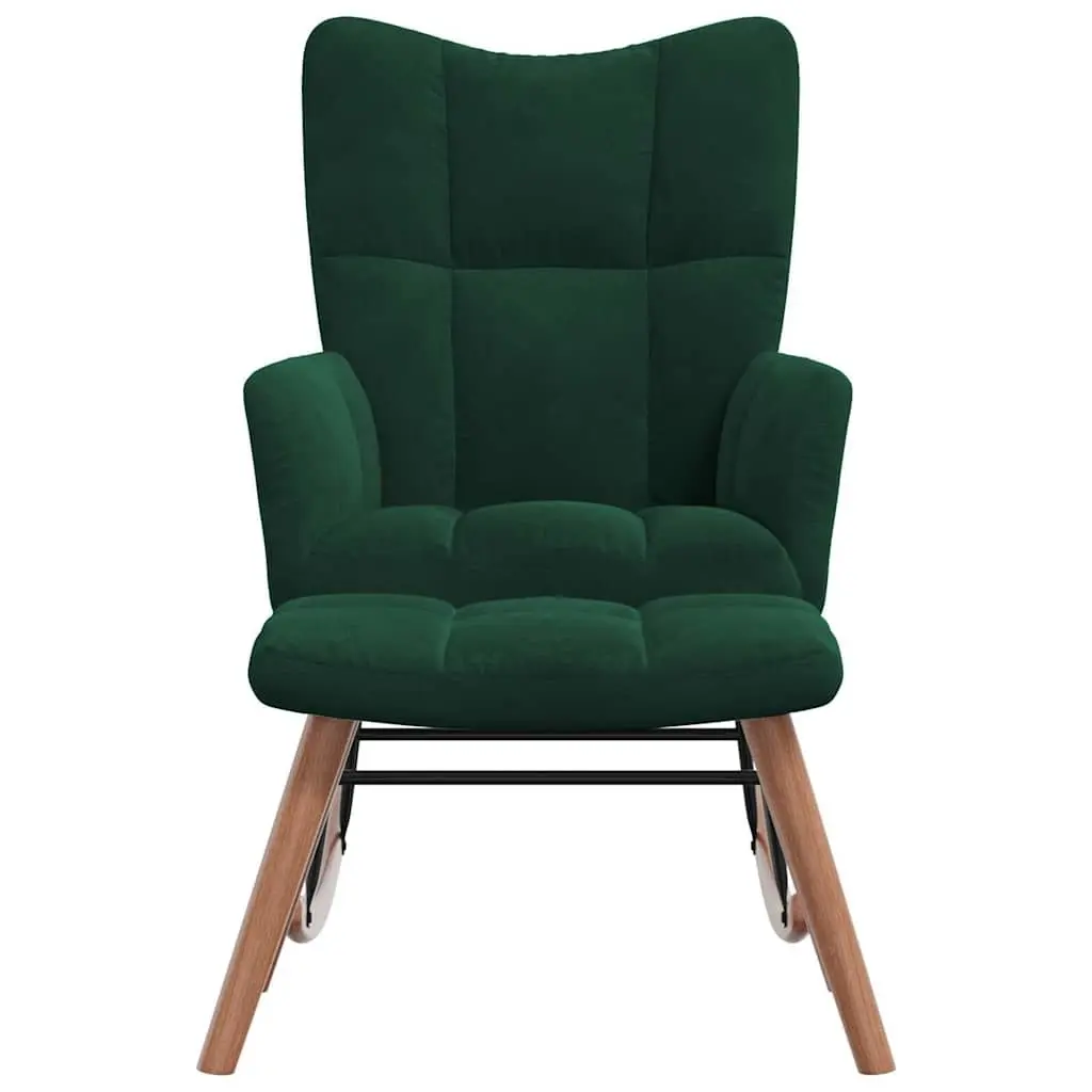 Rocking Chair and Stool Velvet Dark Green Block Detailing