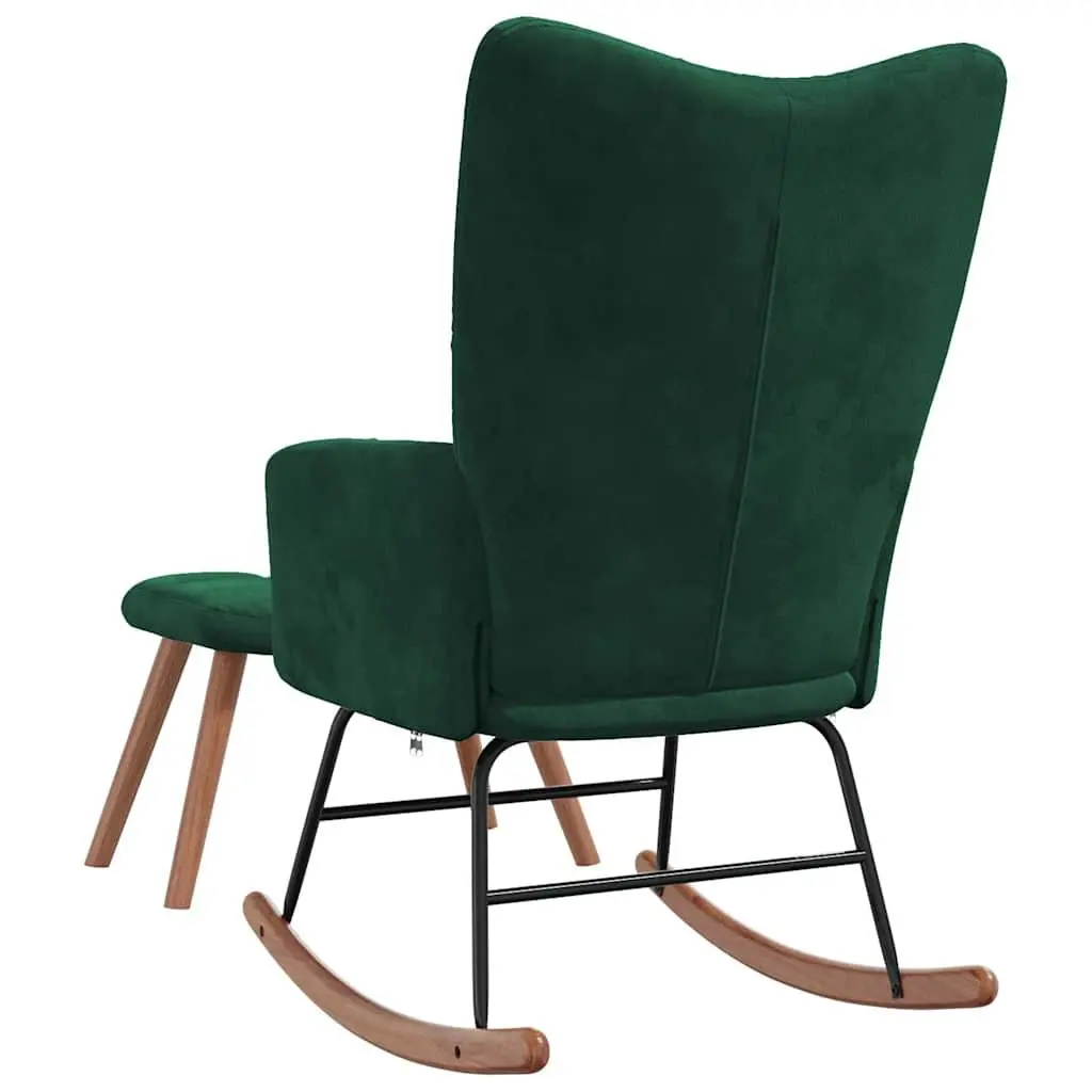 Rocking Chair and Stool Velvet Dark Green Block Detailing
