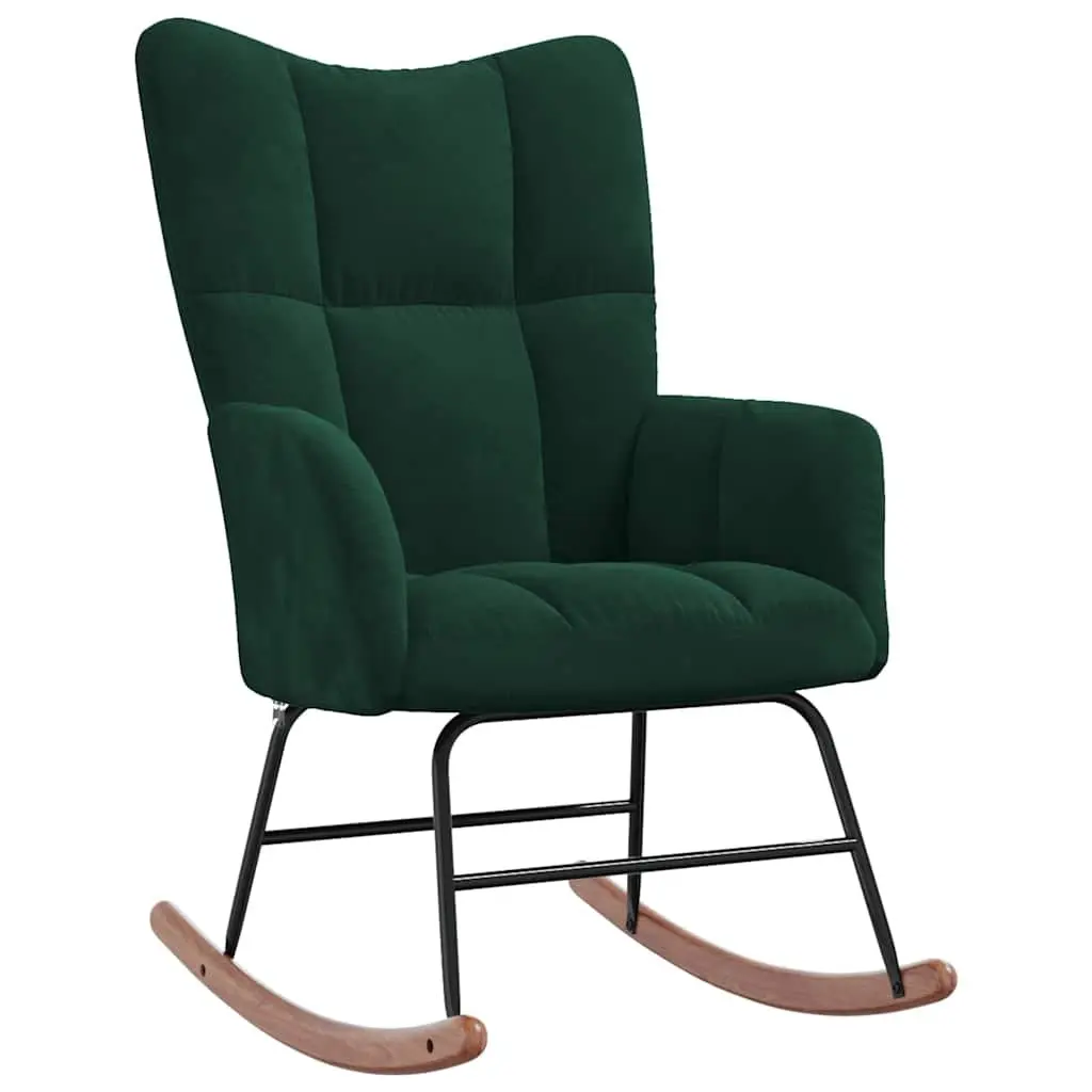 Rocking Chair and Stool Velvet Dark Green Block Detailing
