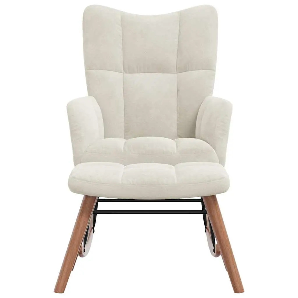 Rocking Chair Velvet Cream White with Stool Steel Frame Wooden Rocking Rails
