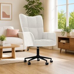 Relaxing Chair Cream Velvet Upholstered Swivel Armchair with Gas Lift Height