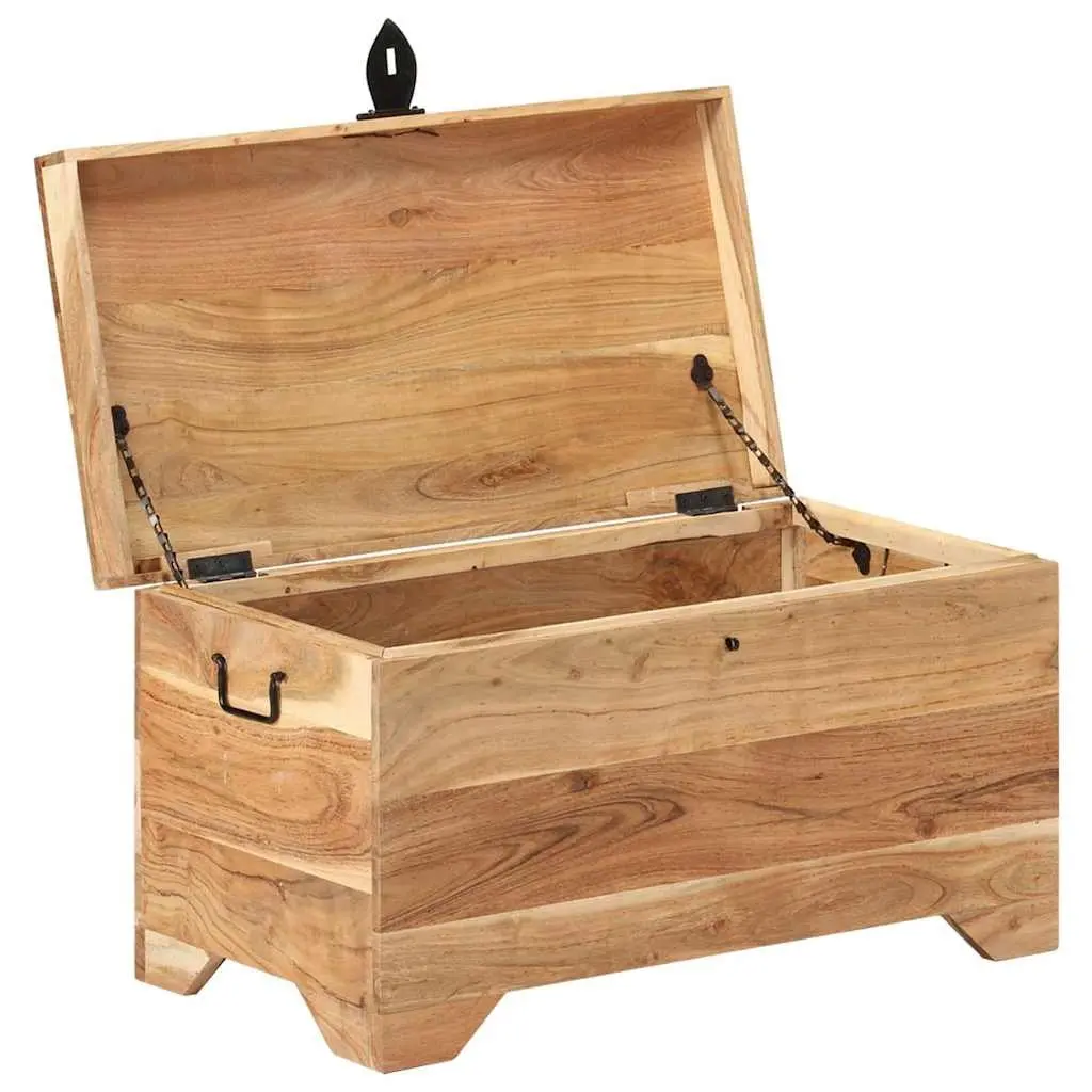 Acacia Wood Storage Chest Brown Wooden Box Multipurpose Side Table Bench with Latch Handles