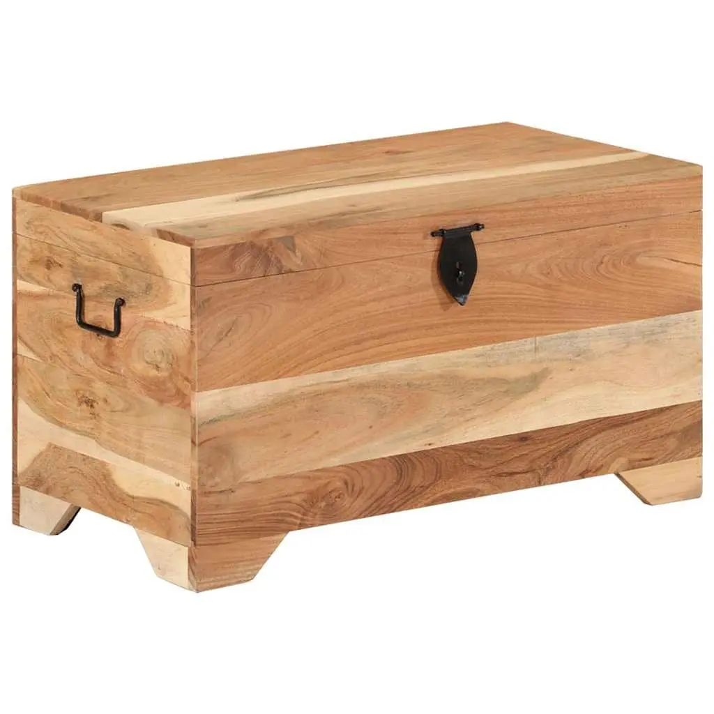 Acacia Wood Storage Chest Brown Wooden Box Multipurpose Side Table Bench with Latch Handles