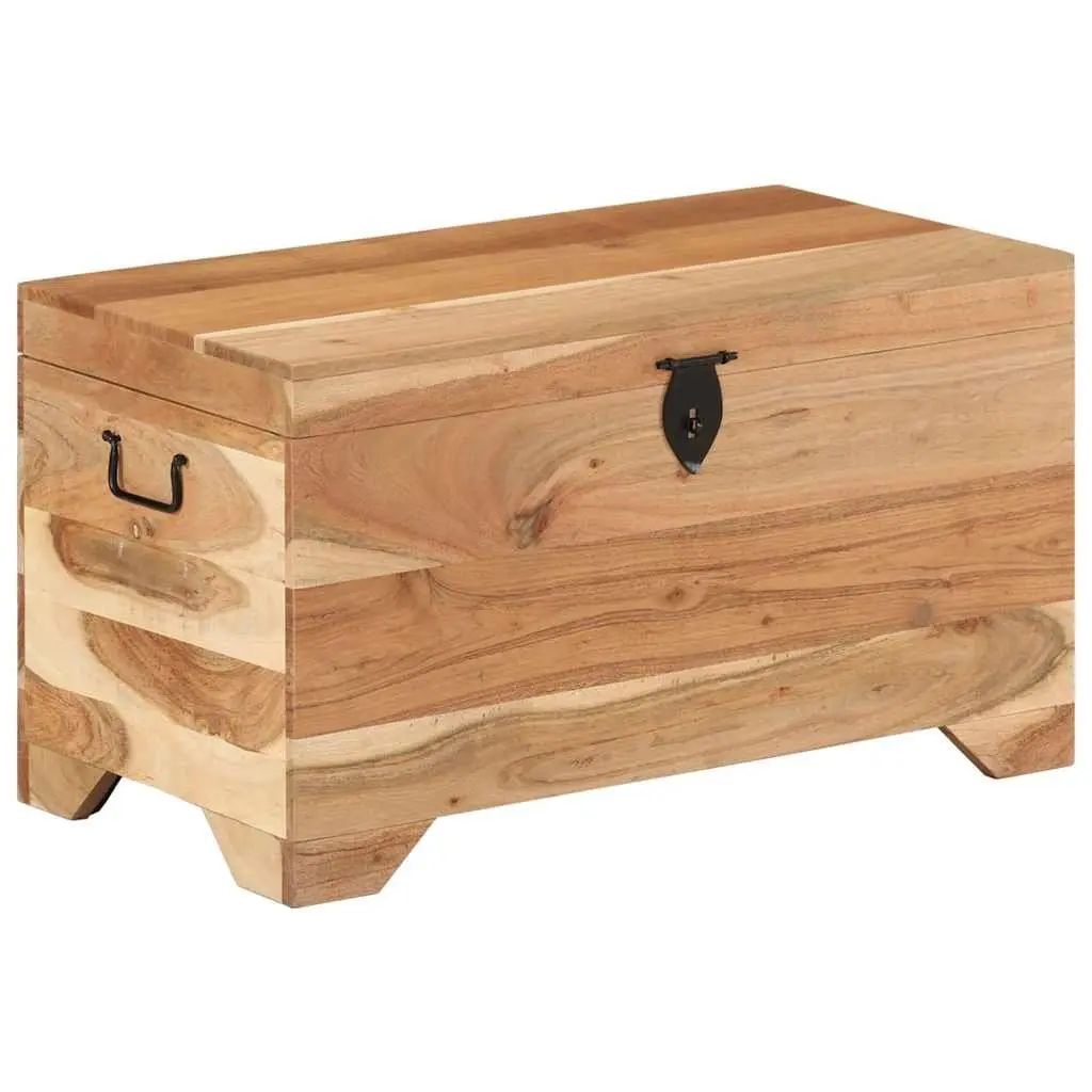 Acacia Wood Storage Chest Brown Wooden Box Multipurpose Side Table Bench with Latch Handles
