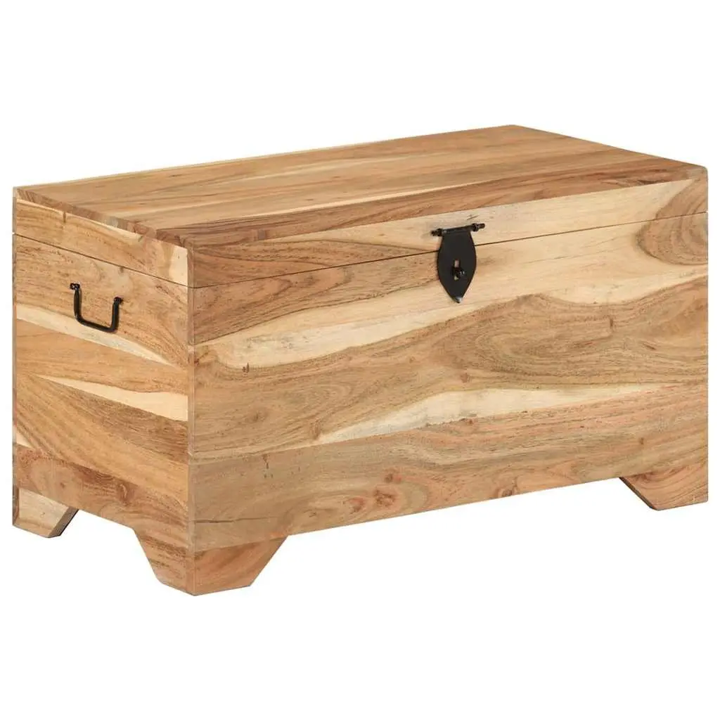 Acacia Wood Storage Chest Brown Wooden Box Multipurpose Side Table Bench with Latch Handles