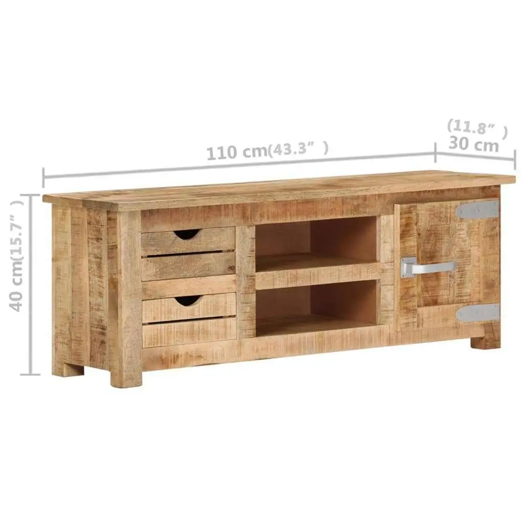 TV Cabinet 110x30x40 cm Rough Mango Wood Sideboard with Drawers Compartments