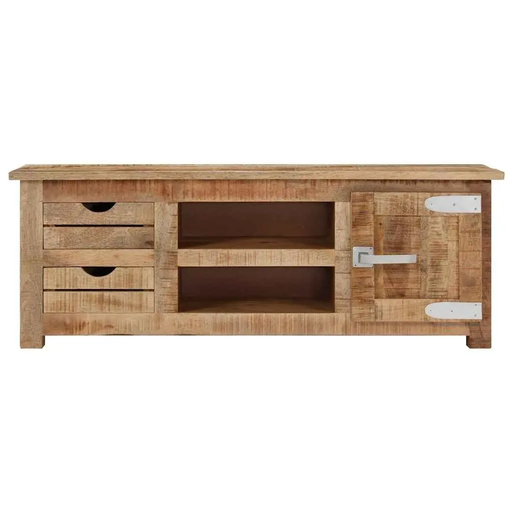 TV Cabinet 110x30x40 cm Rough Mango Wood Sideboard with Drawers Compartments