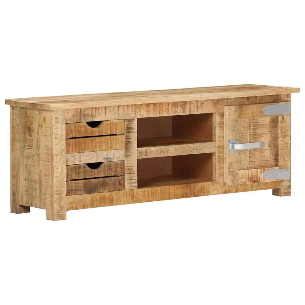 TV Cabinet 110x30x40 cm Rough Mango Wood Sideboard with Drawers Compartments