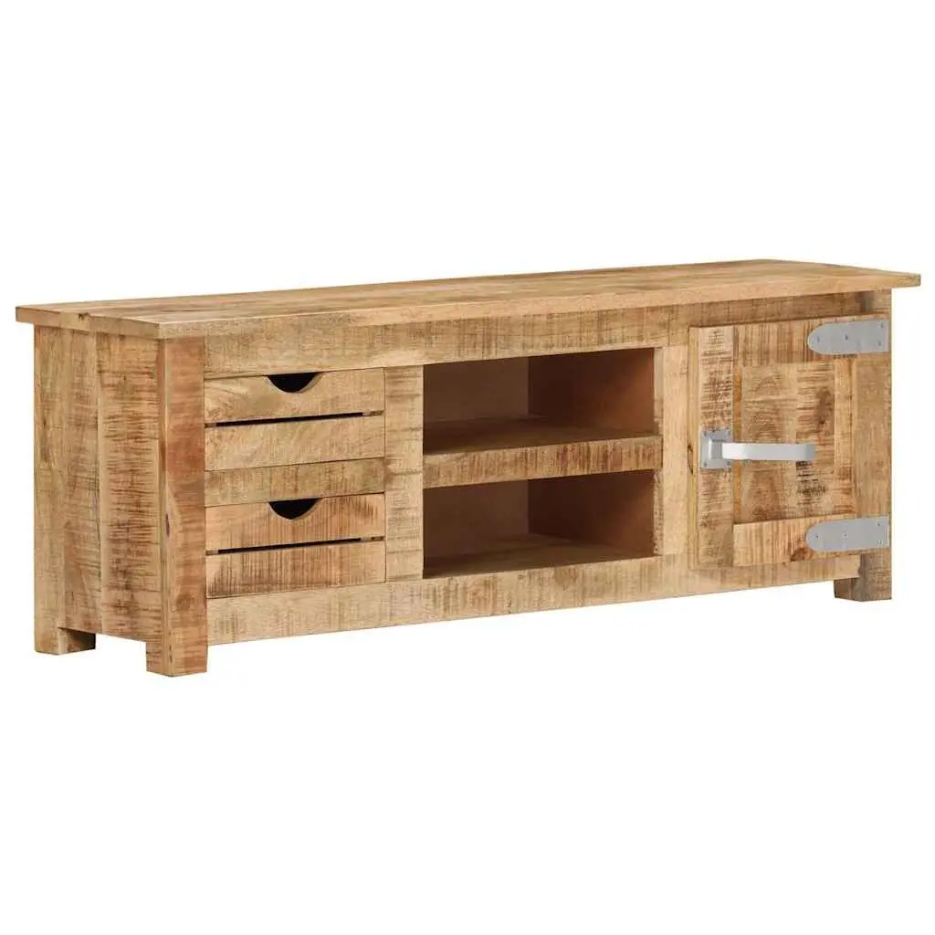 TV Cabinet 110x30x40 cm Rough Mango Wood Sideboard with Drawers Compartments