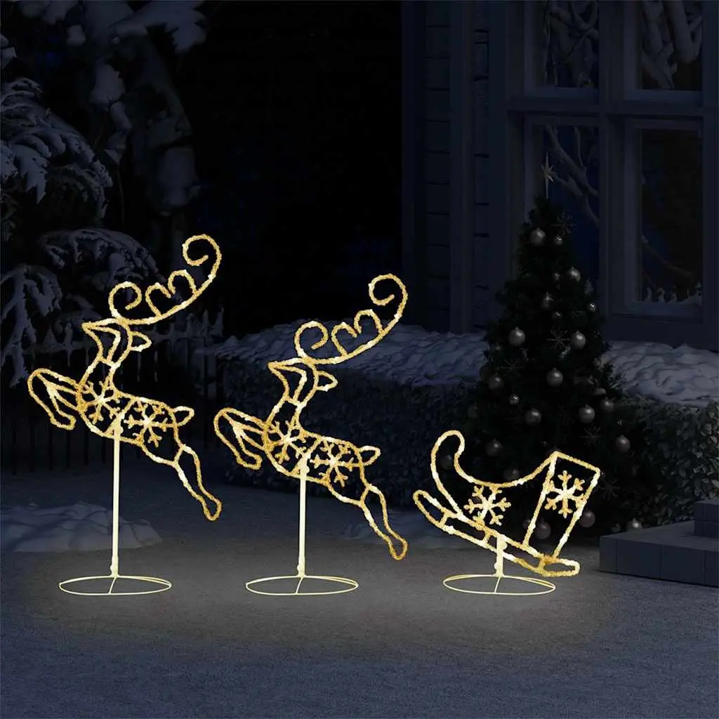 Christmas Flying Reindeer Sleigh LED Light Decoration Outdoor Indoor Warm White
