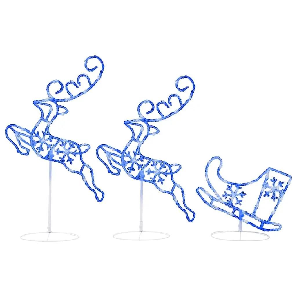 Christmas Decoration Blue Acrylic Sleigh with Flying Reindeer 260cm LED Lights for Indoor Outdoor Use