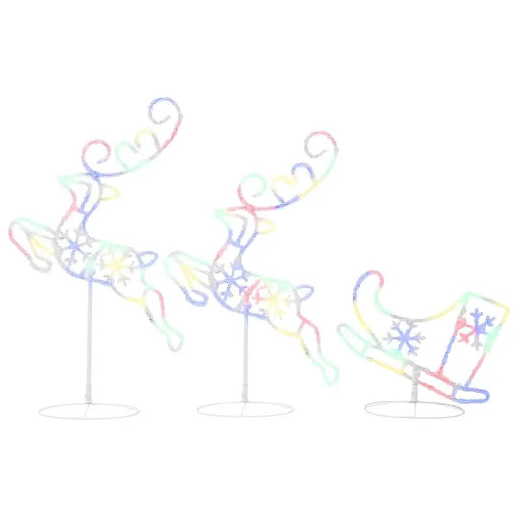 Christmas Decoration Acrylic Flying Reindeer Sleigh Outdoor LED Lights Multicolour 260x21x87cm