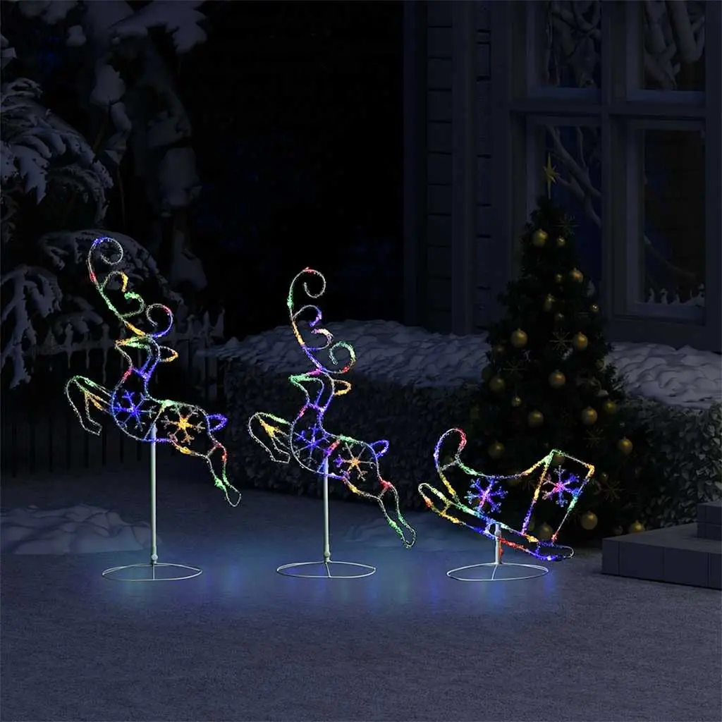 Christmas Decoration Acrylic Flying Reindeer Sleigh Outdoor LED Lights Multicolour 260x21x87cm