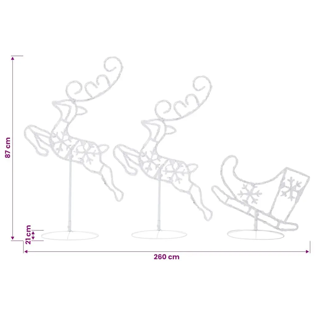 Christmas Decoration Acrylic Flying Reindeer Sleigh Outdoor LED Lights Multicolour 260x21x87cm