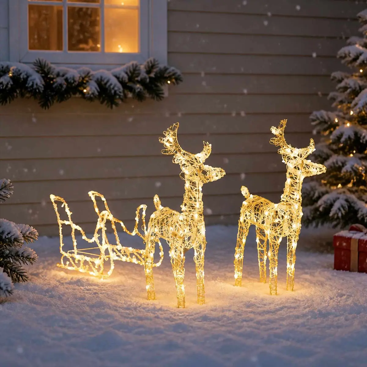 Christmas Decoration Reindeer Sleigh LED Lights 130 cm Warm White Outdoor