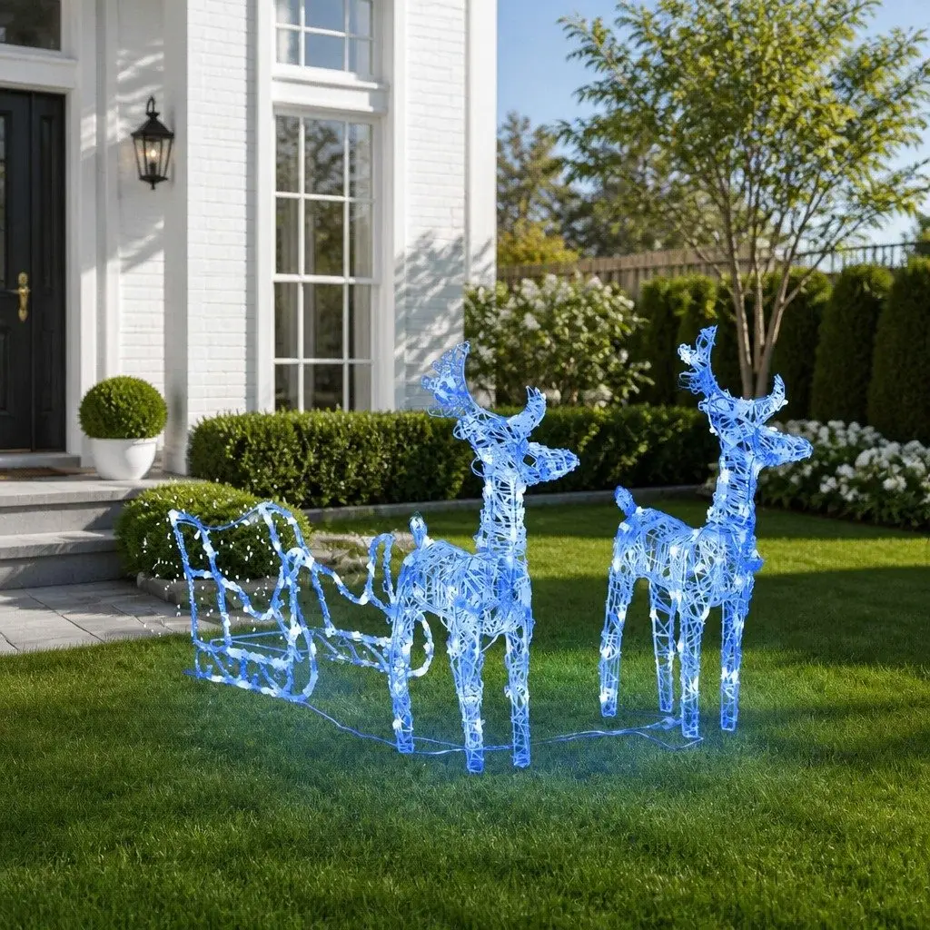 Christmas LED Light Decoration Reindeer Sleigh 130 cm Weatherproof Blue Acrylic PVC