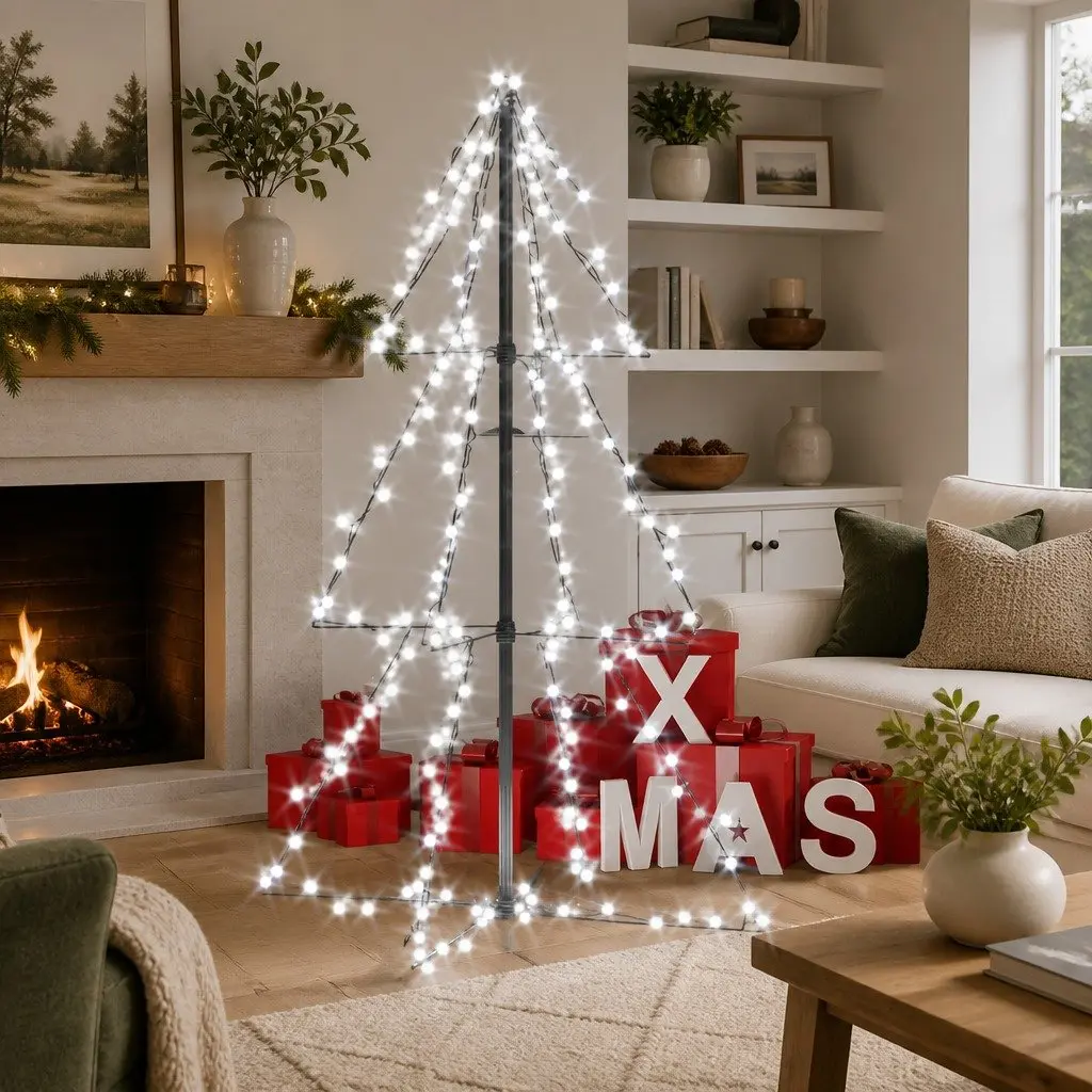 Christmas Cone Tree 160 LEDs 78x120cm White Indoor Outdoor Decoration Lights