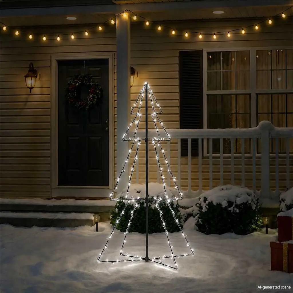 Christmas Cone Tree 160 LEDs 78x120cm White Indoor Outdoor Decoration Lights