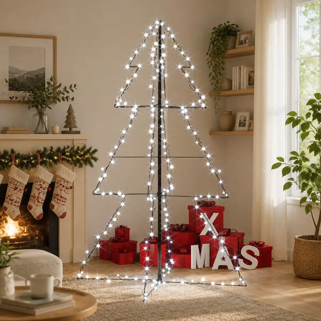 Christmas Cone Tree LED 200 Lights 98x150cm White Indoor Outdoor
