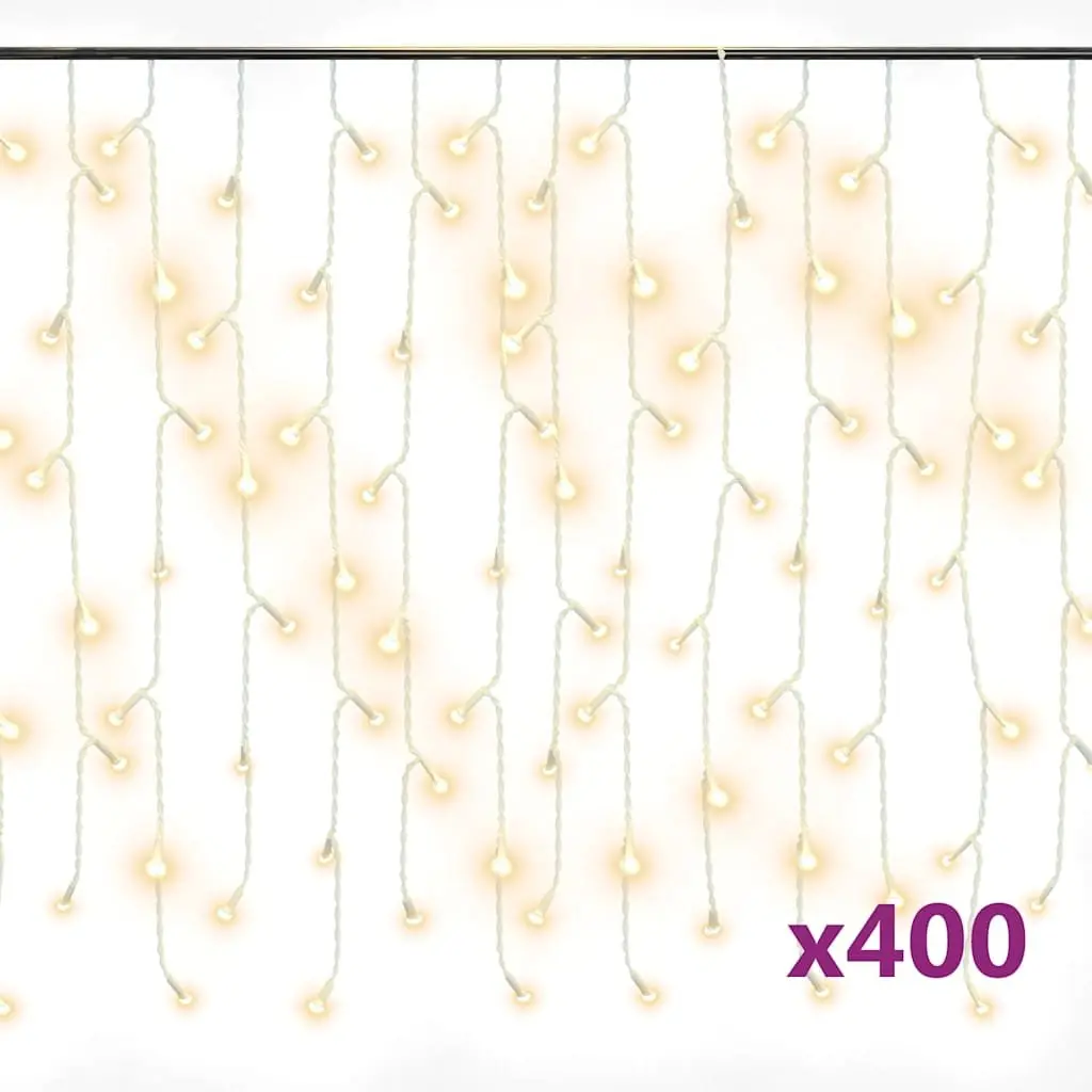 Icicle Curtain Lights Warm White 10m 400 LEDs Indoor Outdoor 8 Lighting Modes