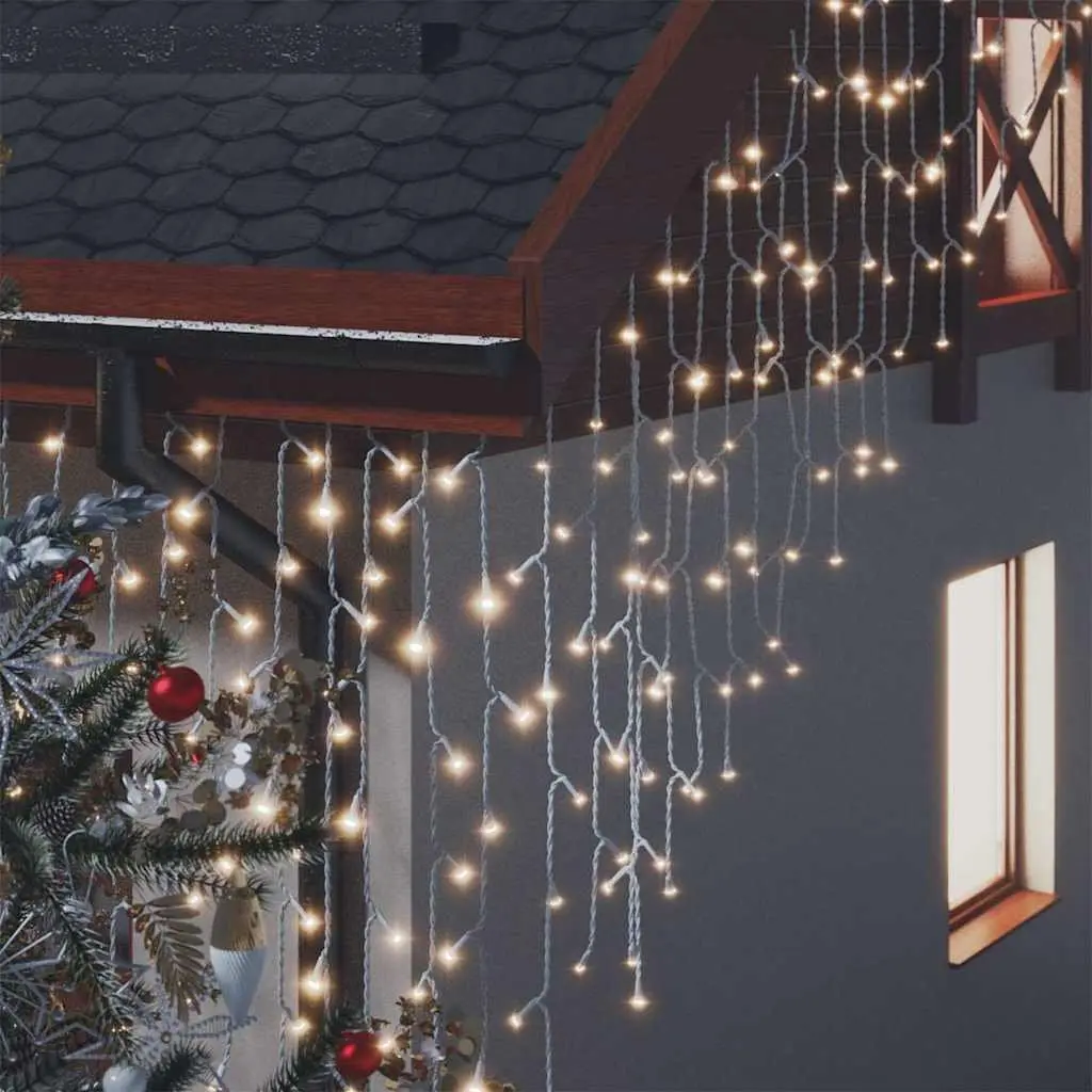 Icicle Curtain Lights Warm White 10m 400 LEDs Indoor Outdoor 8 Lighting Modes