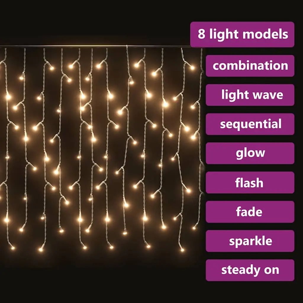 Icicle Curtain Lights Warm White 10m 400 LEDs Indoor Outdoor 8 Lighting Modes