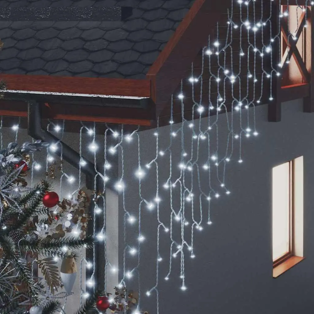 LED Icicle Curtain Lights Cold White 10m 400 LEDs 8 Lighting Effects Outdoor Indoor Decor