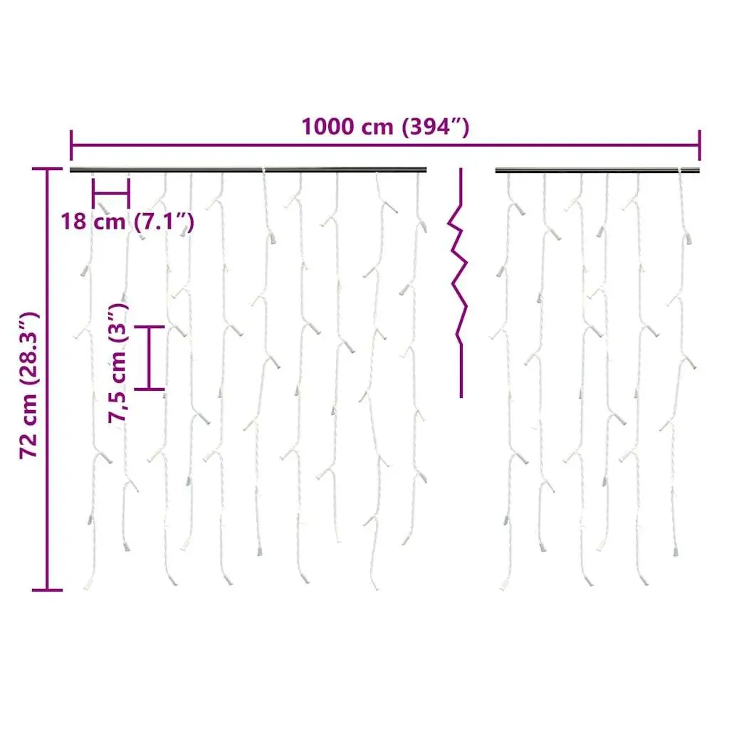 LED Icicle Curtain Lights Cold White 10m 400 LEDs 8 Lighting Effects Outdoor Indoor Decor