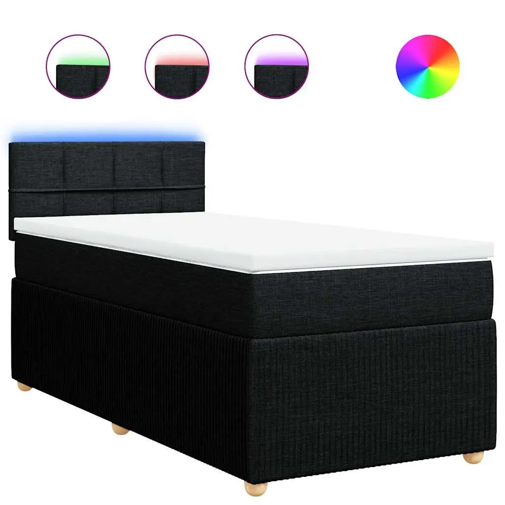 King Single Bed with Pocket Spring Mattress Dark Grey Adjustable LED Lights