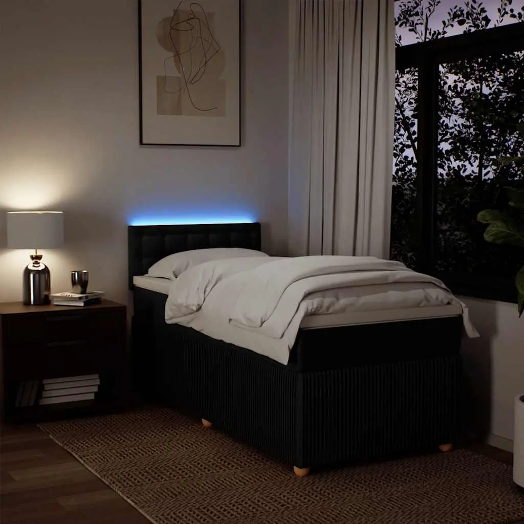 Box Spring Bed King Single Pocket Spring Mattress Dark Grey Fabric with LED Lights