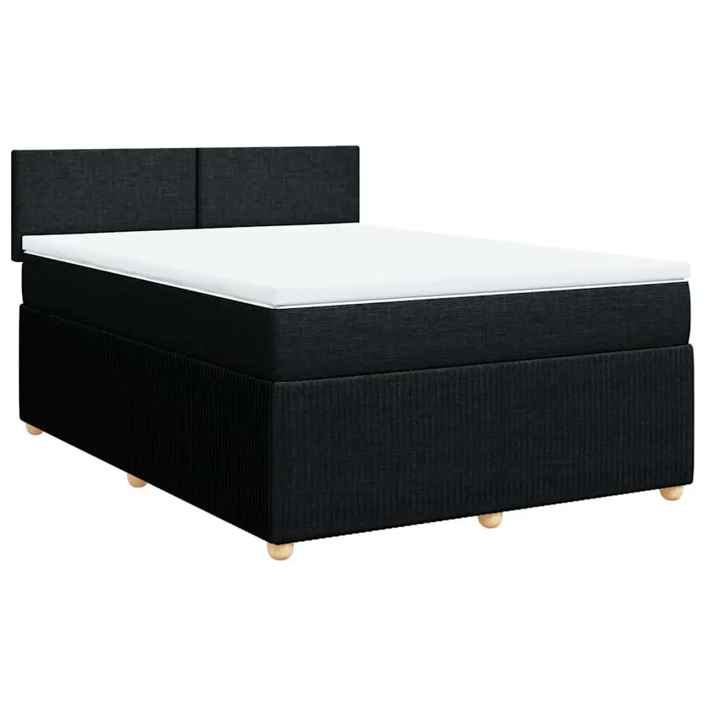 Double Box Spring Bed Fabric Black Double Bed Frame with Mattress and Mattress Topper and LED Lights
