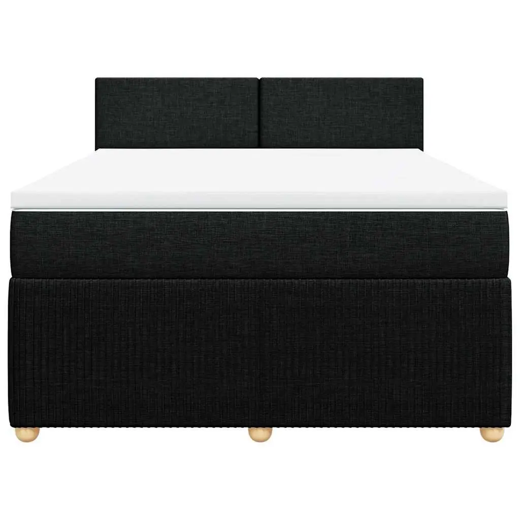 Double Box Spring Bed Fabric Black Double Bed Frame with Mattress and Mattress Topper and LED Lights
