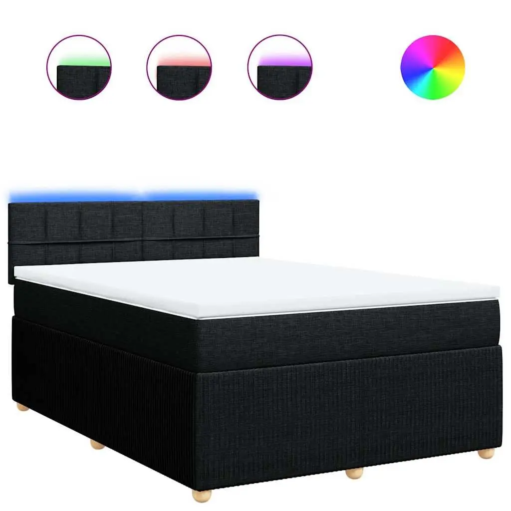 Box Spring Bed with Pocket Mattress LED Lights Double Fabric Dark Grey