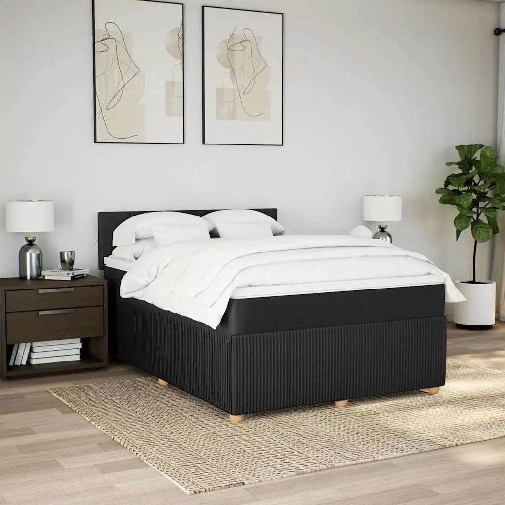 Box Spring Bed with Pocket Mattress LED Lights Double Fabric Dark Grey