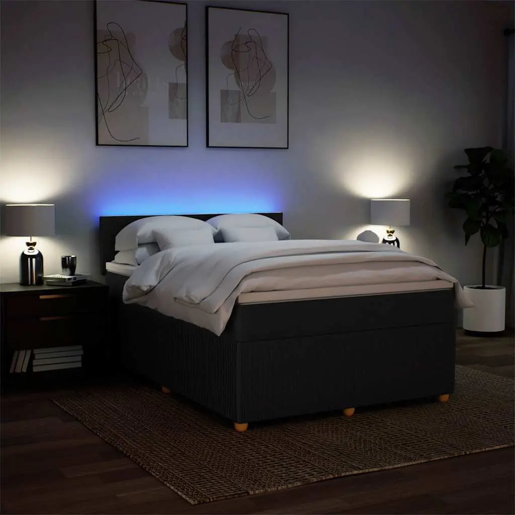 Box Spring Bed with Pocket Mattress LED Lights Double Fabric Dark Grey