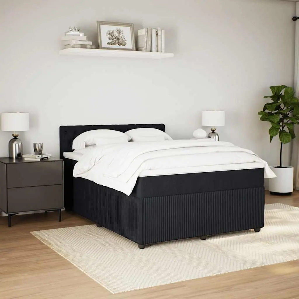 Pocket Spring Mattress Double Bed with Adjustable LED Lights Black Fabric Frame