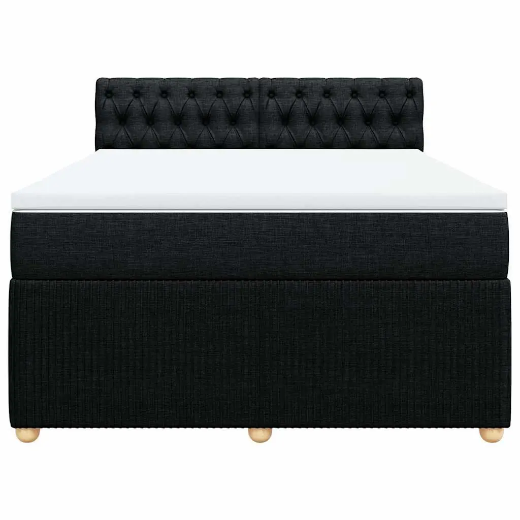 Pocket Spring Mattress Double Bed with Adjustable LED Lights Black Fabric Frame