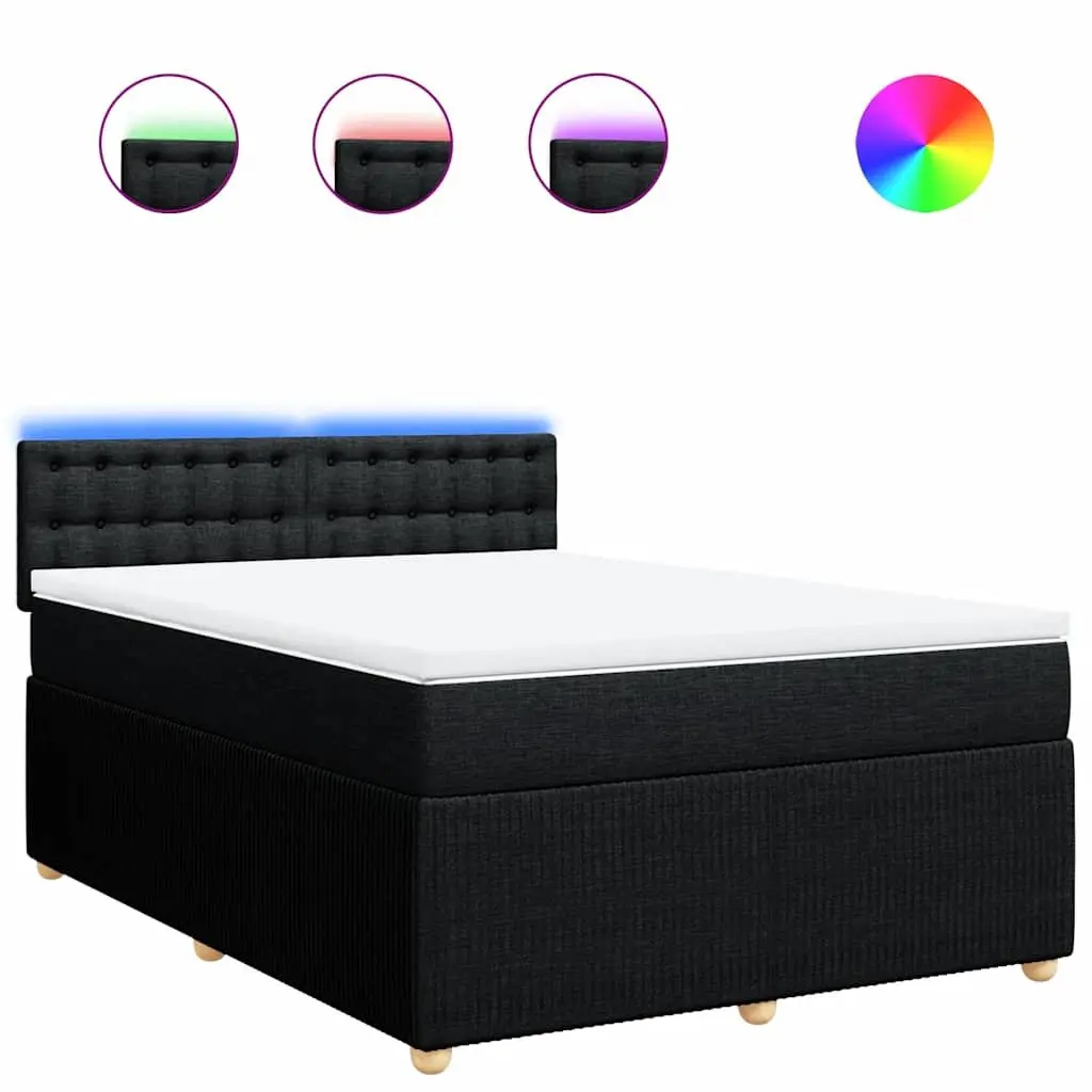 Double Box Spring Bed with Mattress Polyester Fabric Double Black