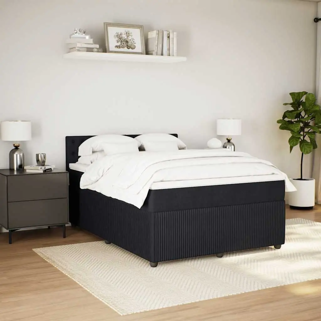Double Box Spring Bed with Mattress Polyester Fabric Double Black