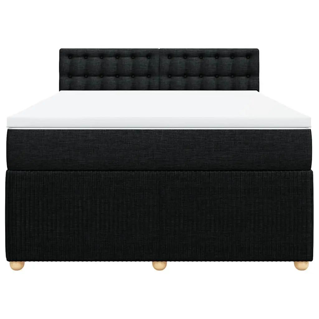Double Box Spring Bed with Mattress Polyester Fabric Double Black