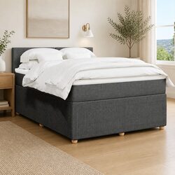 Queen Box Spring Bed with Pocket Spring Mattress LED Lights Grey Fabric