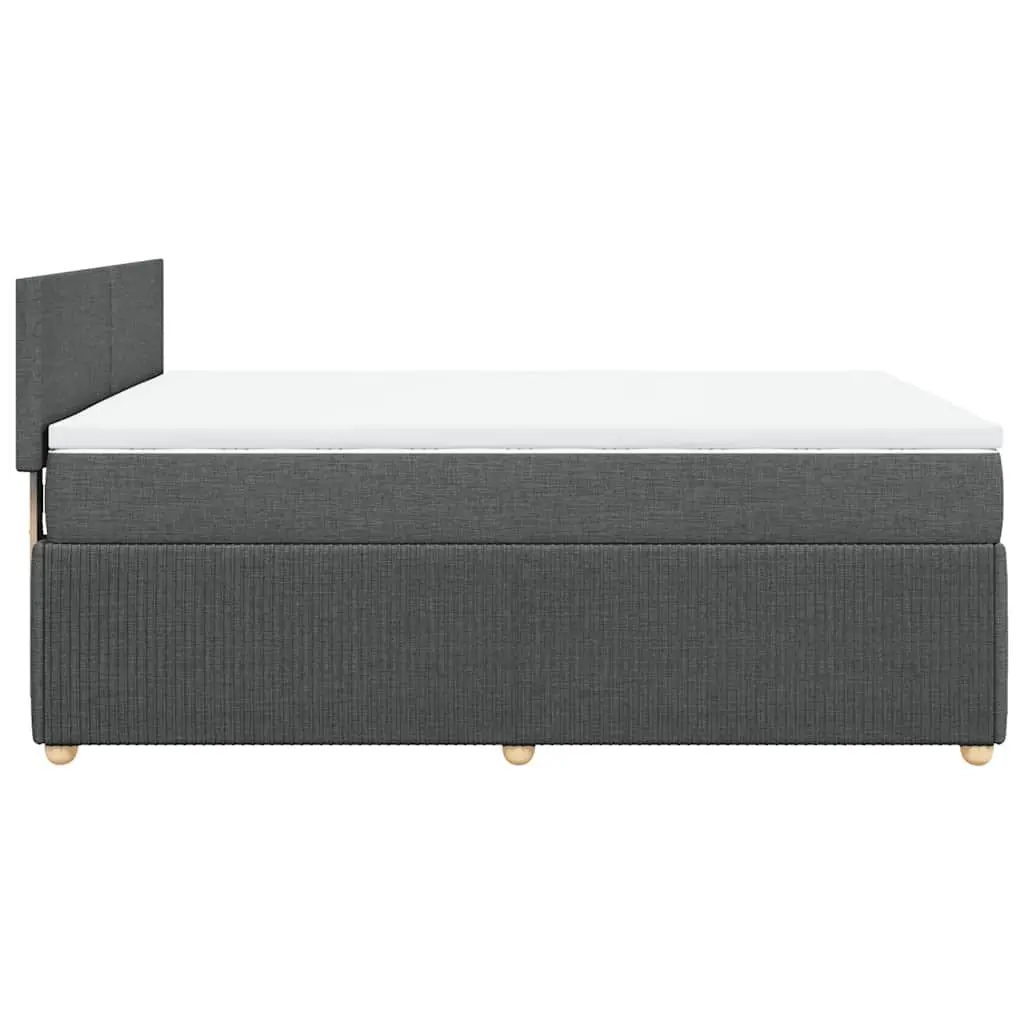 Queen Box Spring Bed Pocket Spring Mattress Dark Grey Fabric with LED Lights