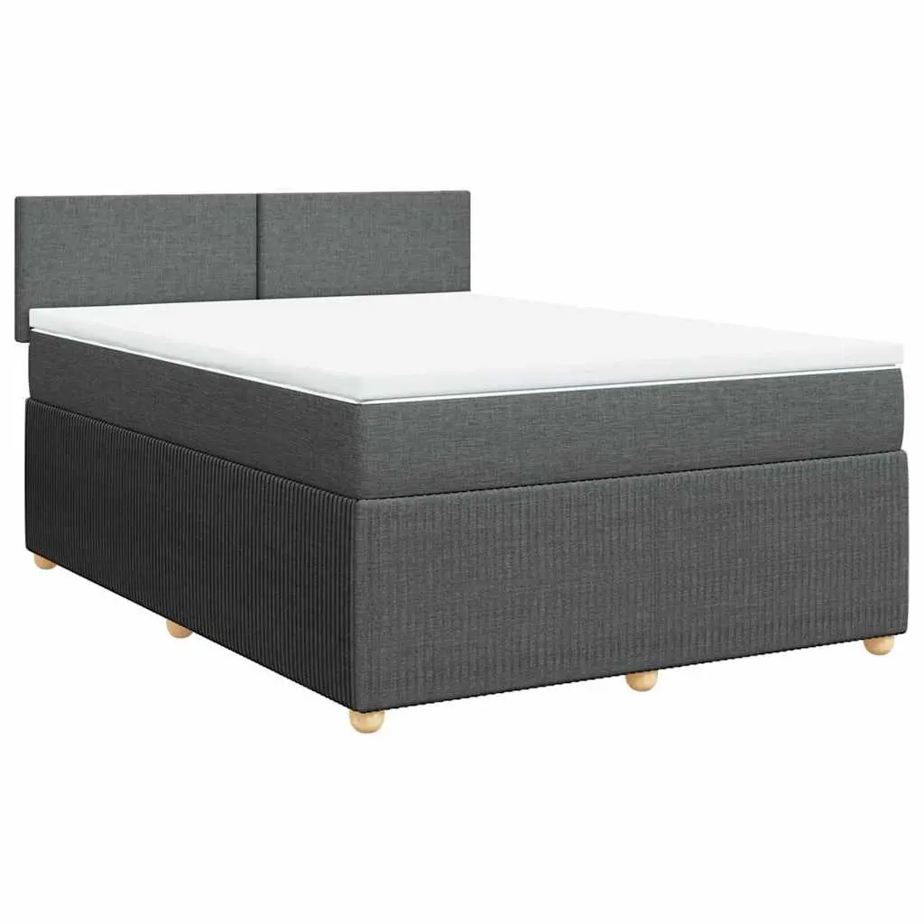Queen Box Spring Bed Pocket Spring Mattress Dark Grey Fabric with LED Lights