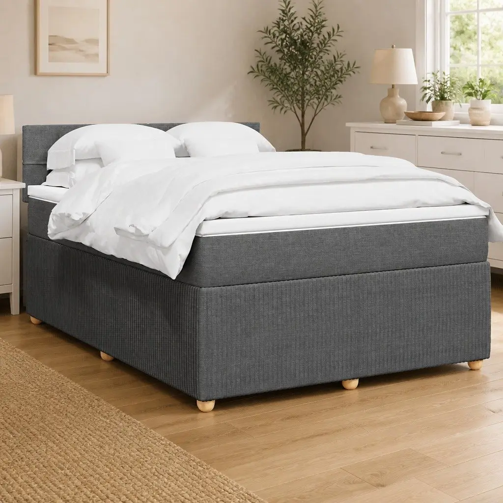 Queen Bed Frame Grey Fabric Pocket Spring Mattress with LED Lighting