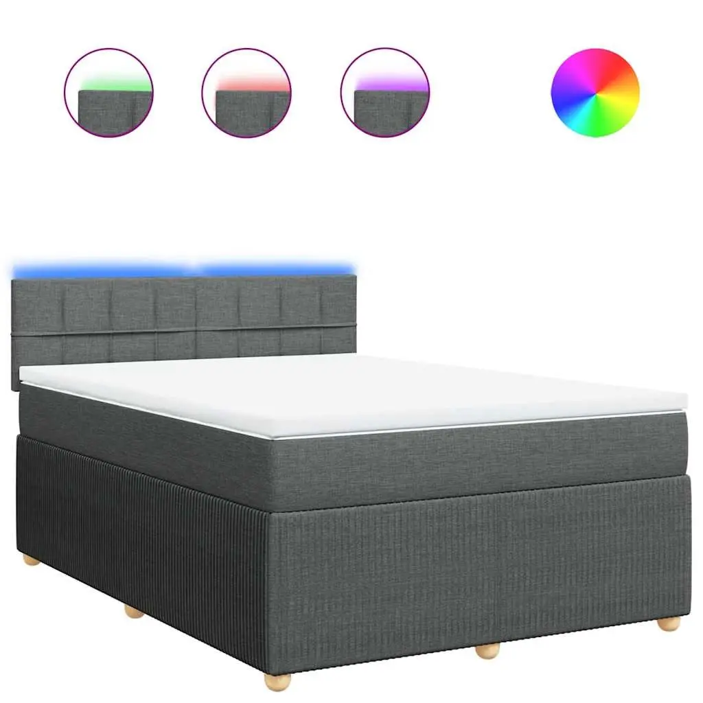 Queen Bed Frame Grey Fabric Pocket Spring Mattress with LED Lighting