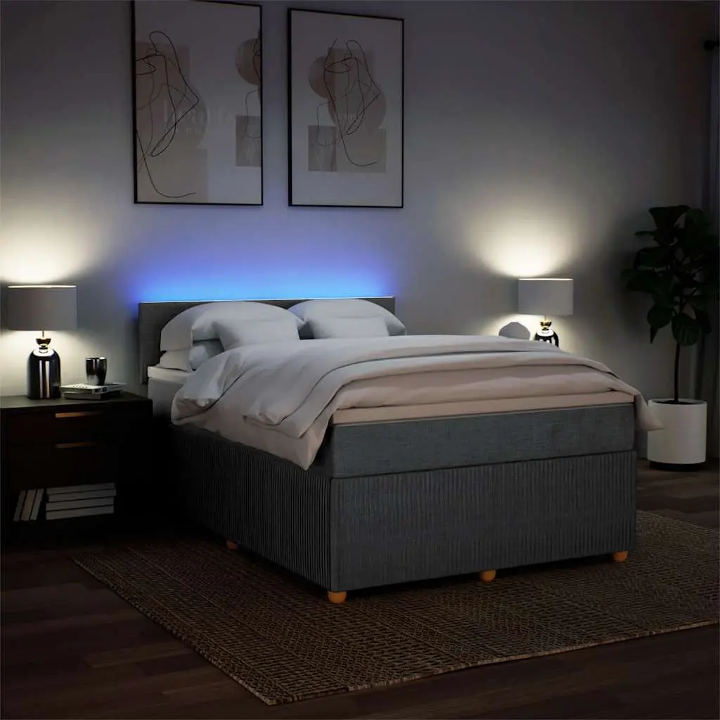Queen Bed Frame Grey Fabric Pocket Spring Mattress with LED Lighting
