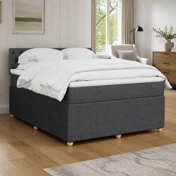 Queen Box Spring Bed with Pocket Mattress LED Lights Grey Fabric