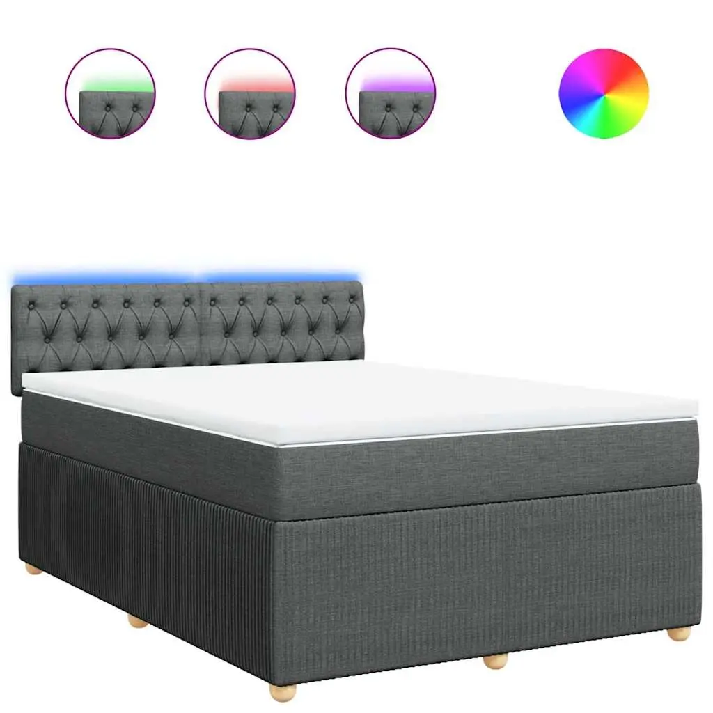 Queen Box Spring Bed Pocket Spring Mattress Grey Fabric with LED Lights