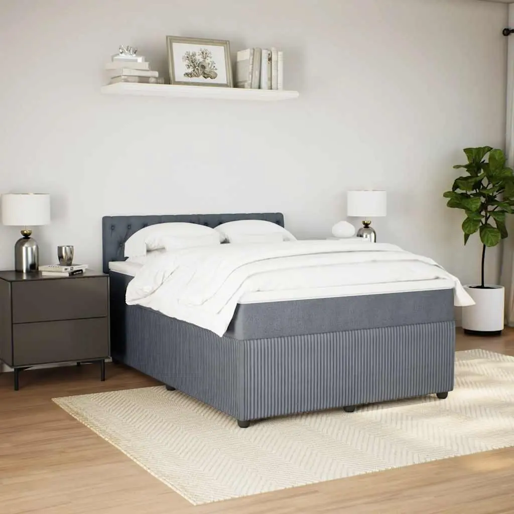 Queen Box Spring Bed Pocket Spring Mattress Grey Fabric with LED Lights