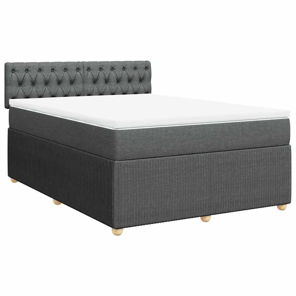 Queen Box Spring Bed Pocket Spring Mattress Grey Fabric with LED Lights